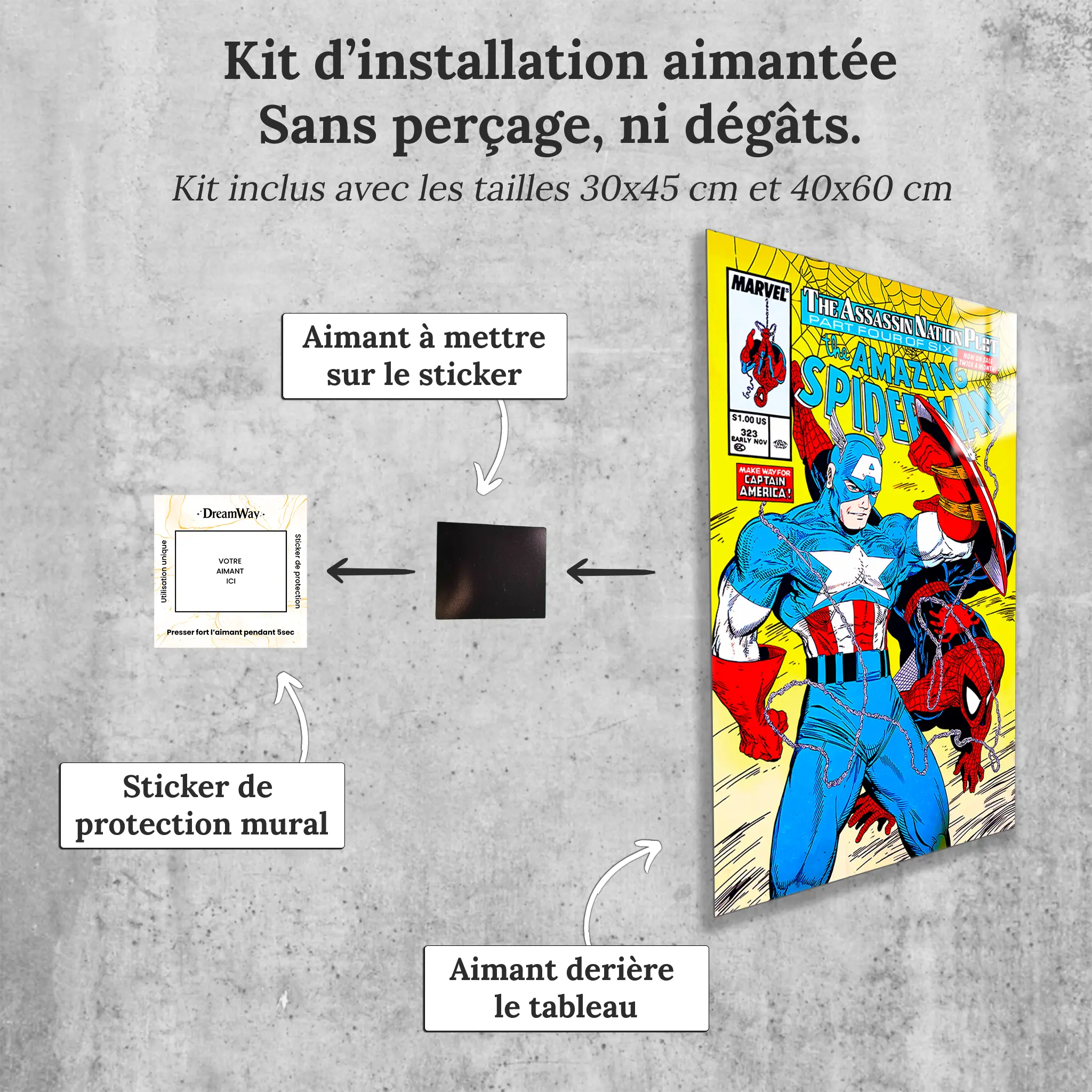 tableau-spiderman-et-captain-america-magazine-comics-avec-installation-aimantee | DreamWay