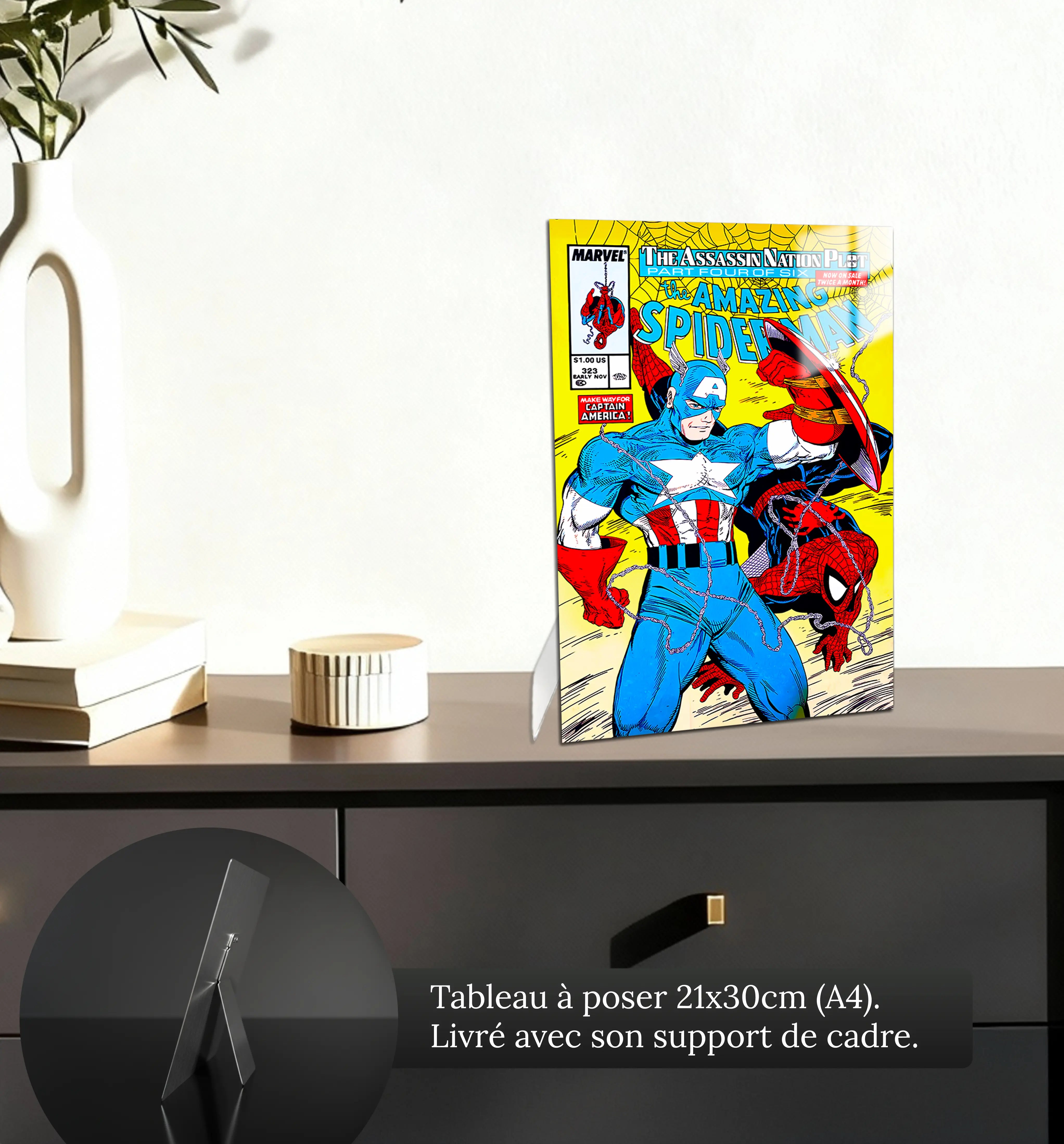 tableau-spiderman-et-captain-america-magazine-comics-petit-format-a-poser-sur-meuble | DreamWay