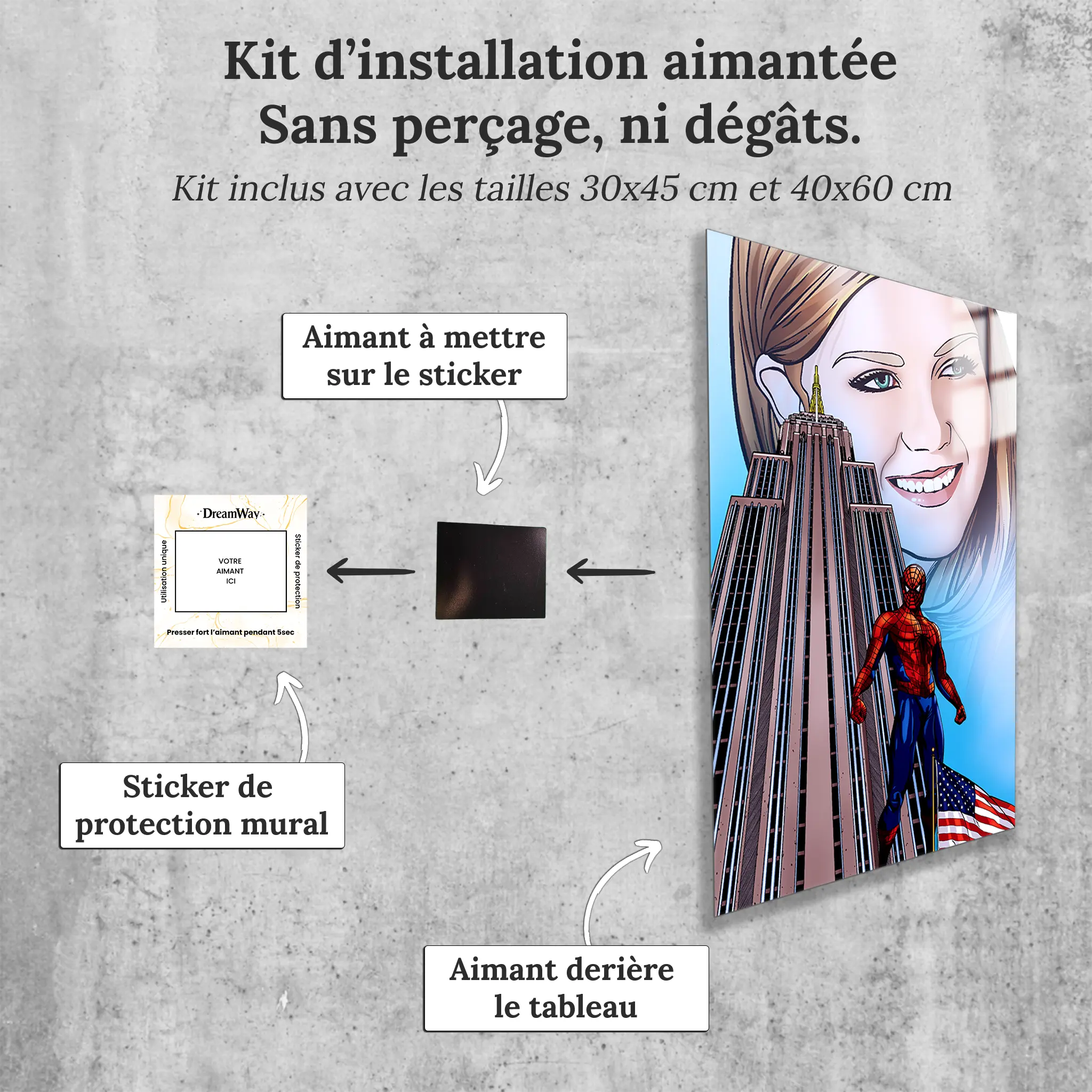 tableau-spiderman-et-mary-jane-avec-installation-aimantee | DreamWay