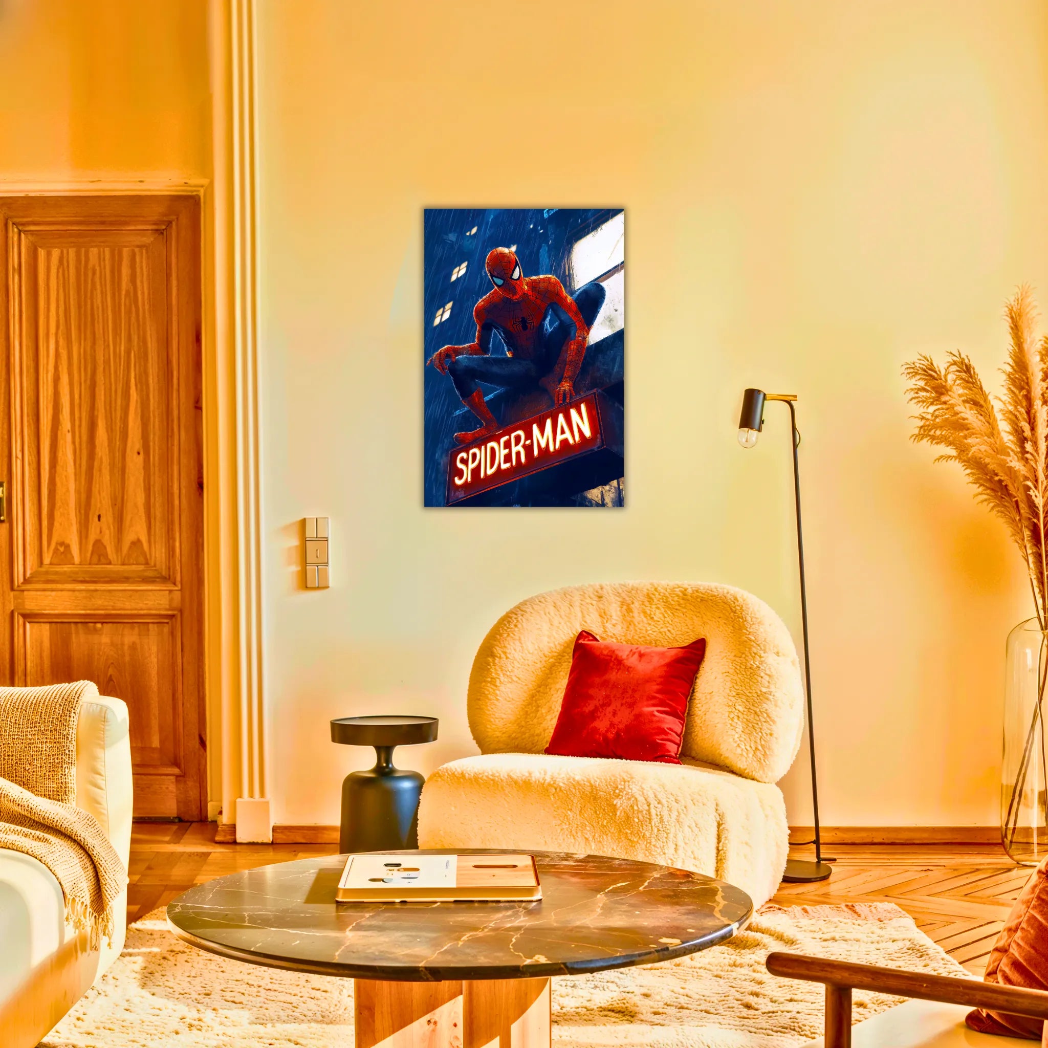 Tableau Spiderman Batiment Néon