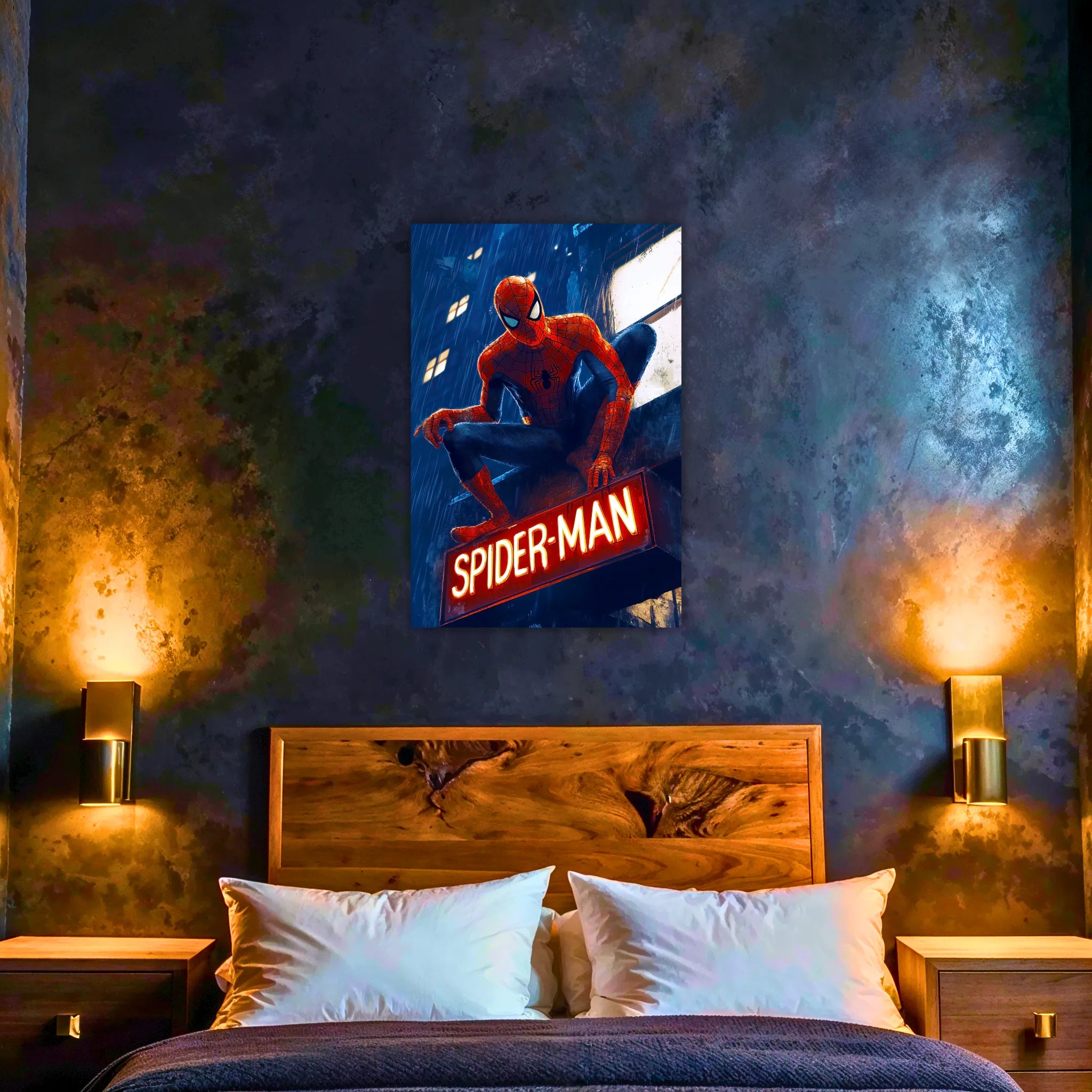 Tableau Spiderman Batiment Néon