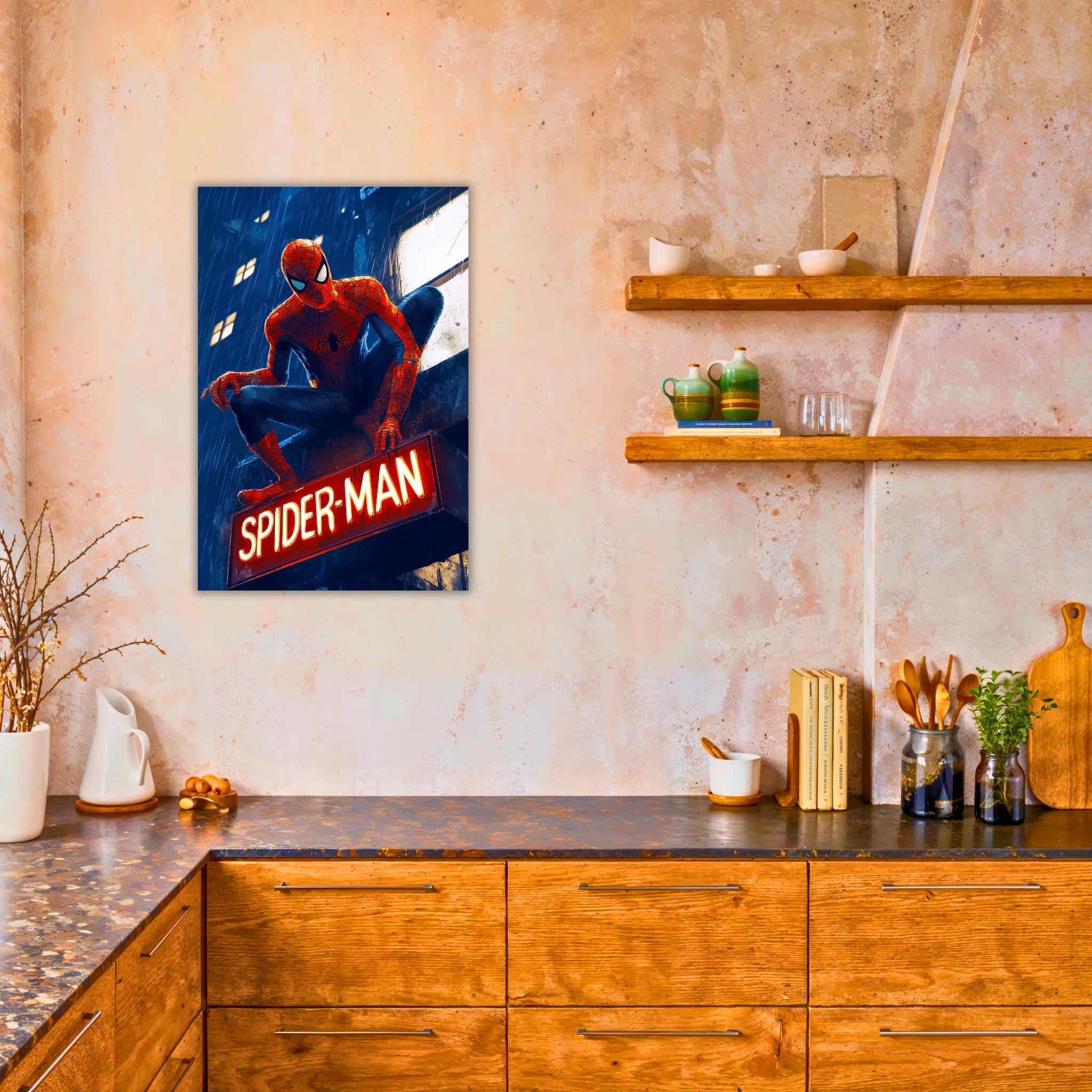 Tableau Spiderman Batiment Néon