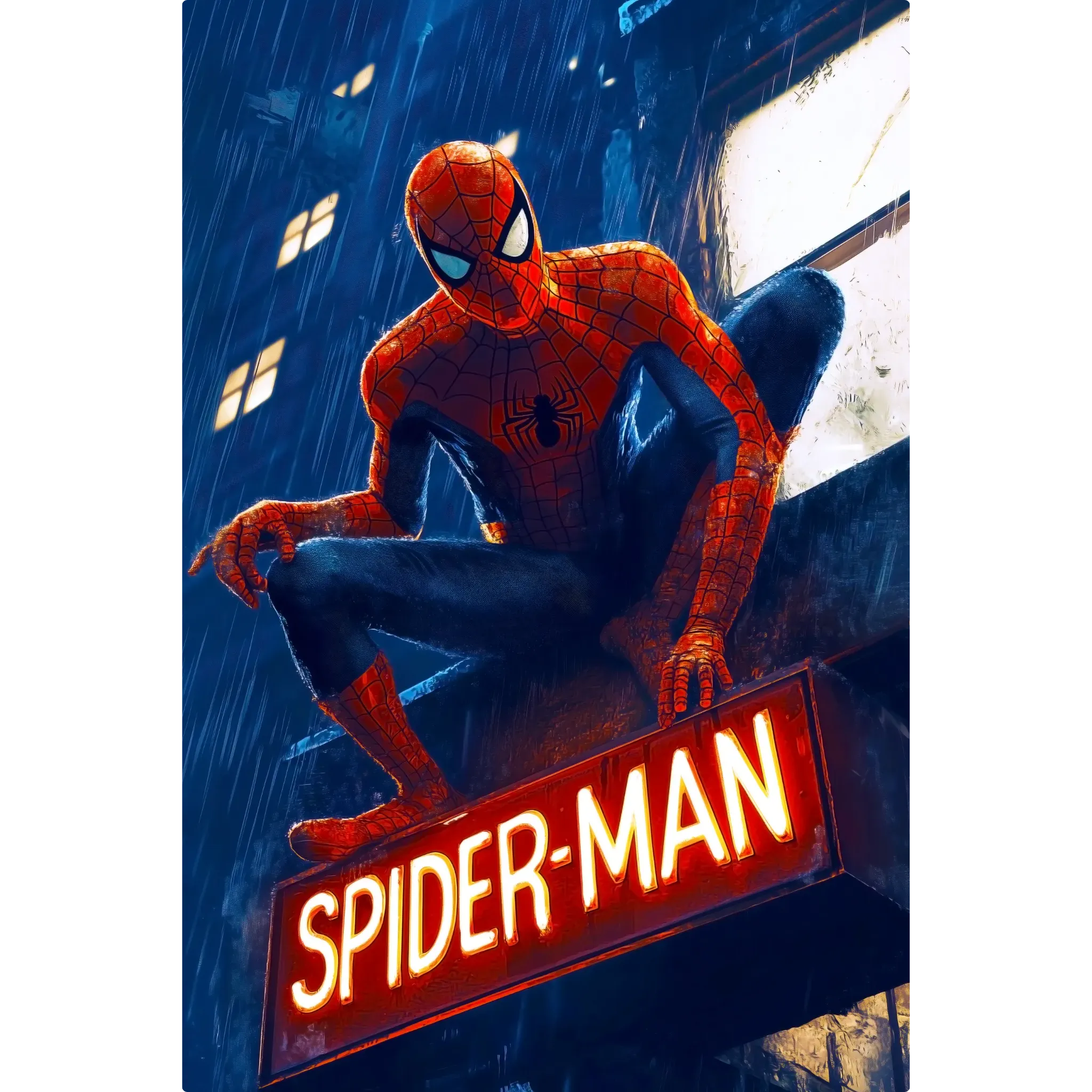 Tableau Spiderman Batiment Néon