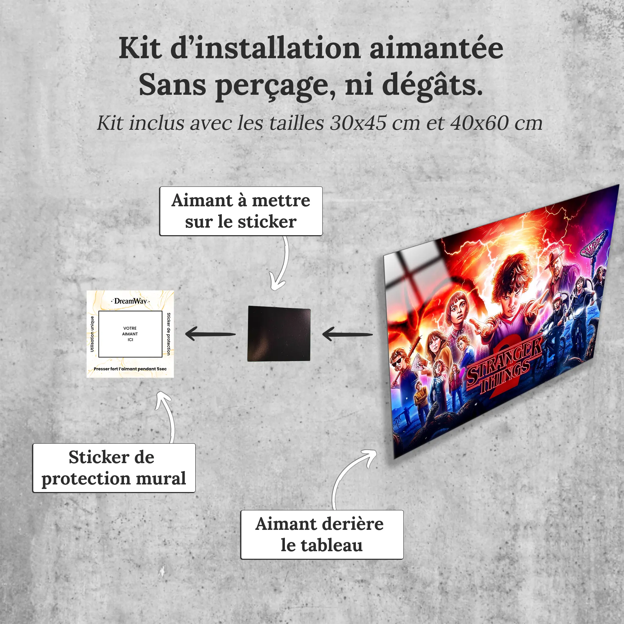tableau-stanger-things-affiche-paysage-avec-installation-aimantee | DreamWay