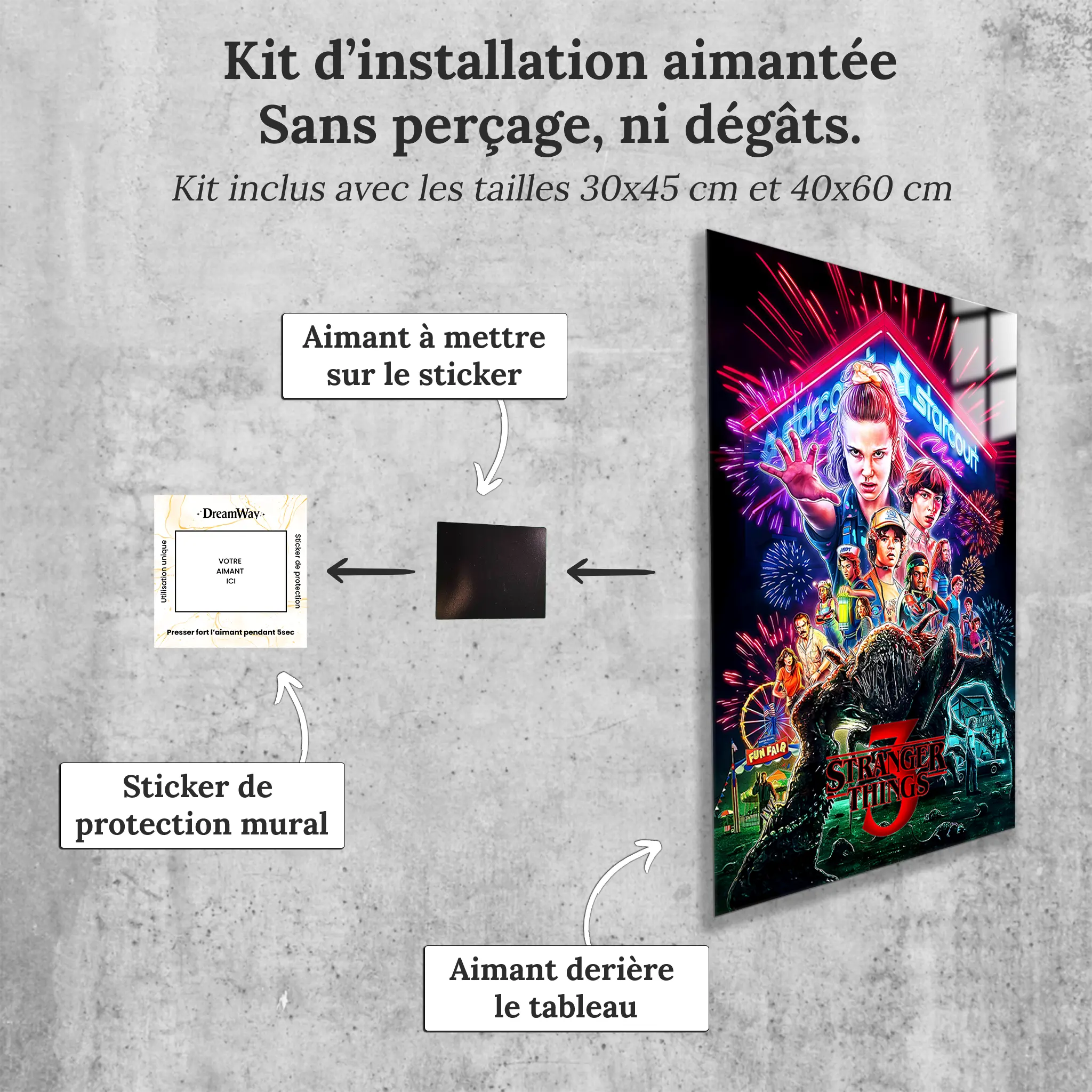 tableau-stanger-things-affiche-saison-3-avec-installation-aimantee | DreamWay