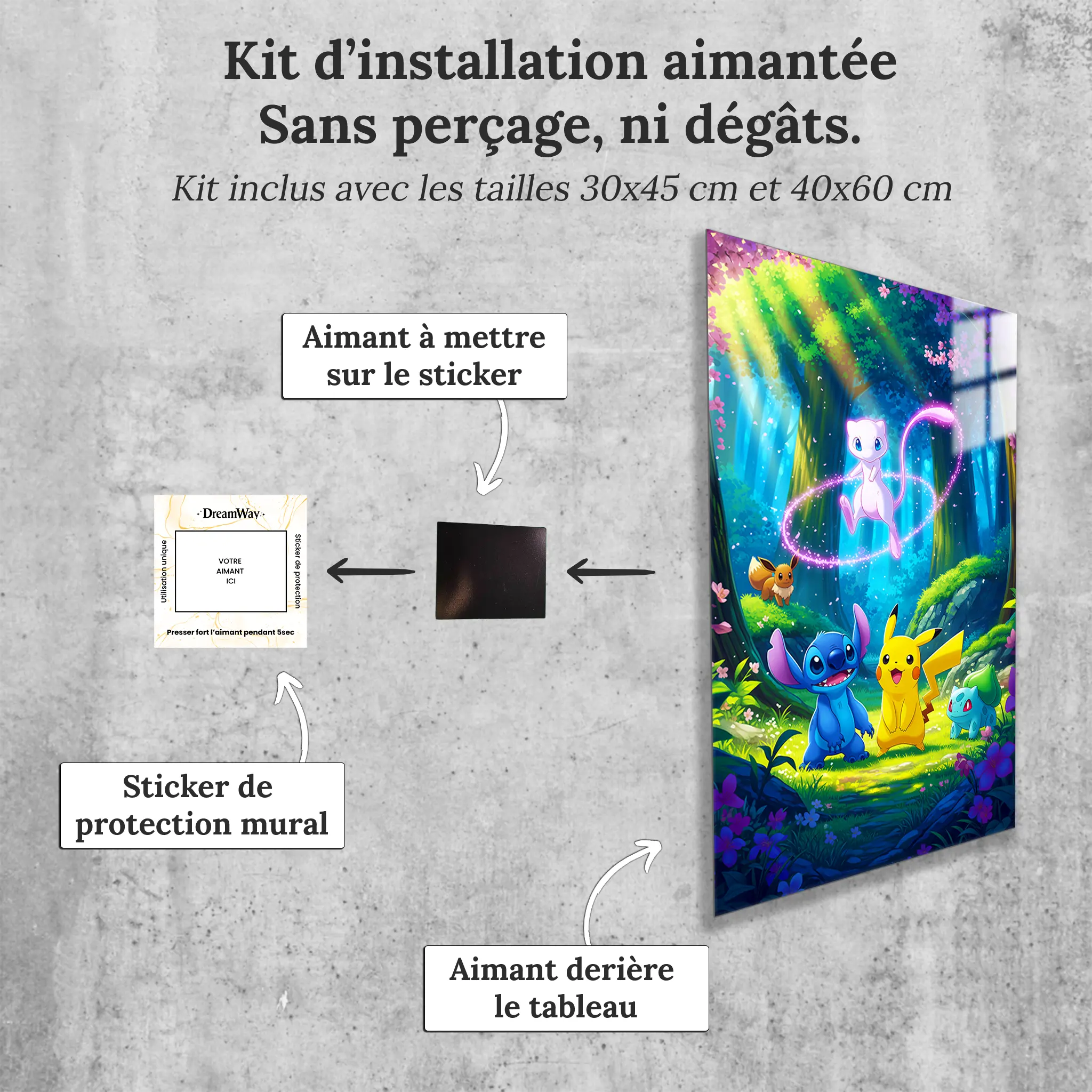 tableau-stitch-et-les-pokemon-avec-installation-aimantee | DreamWay