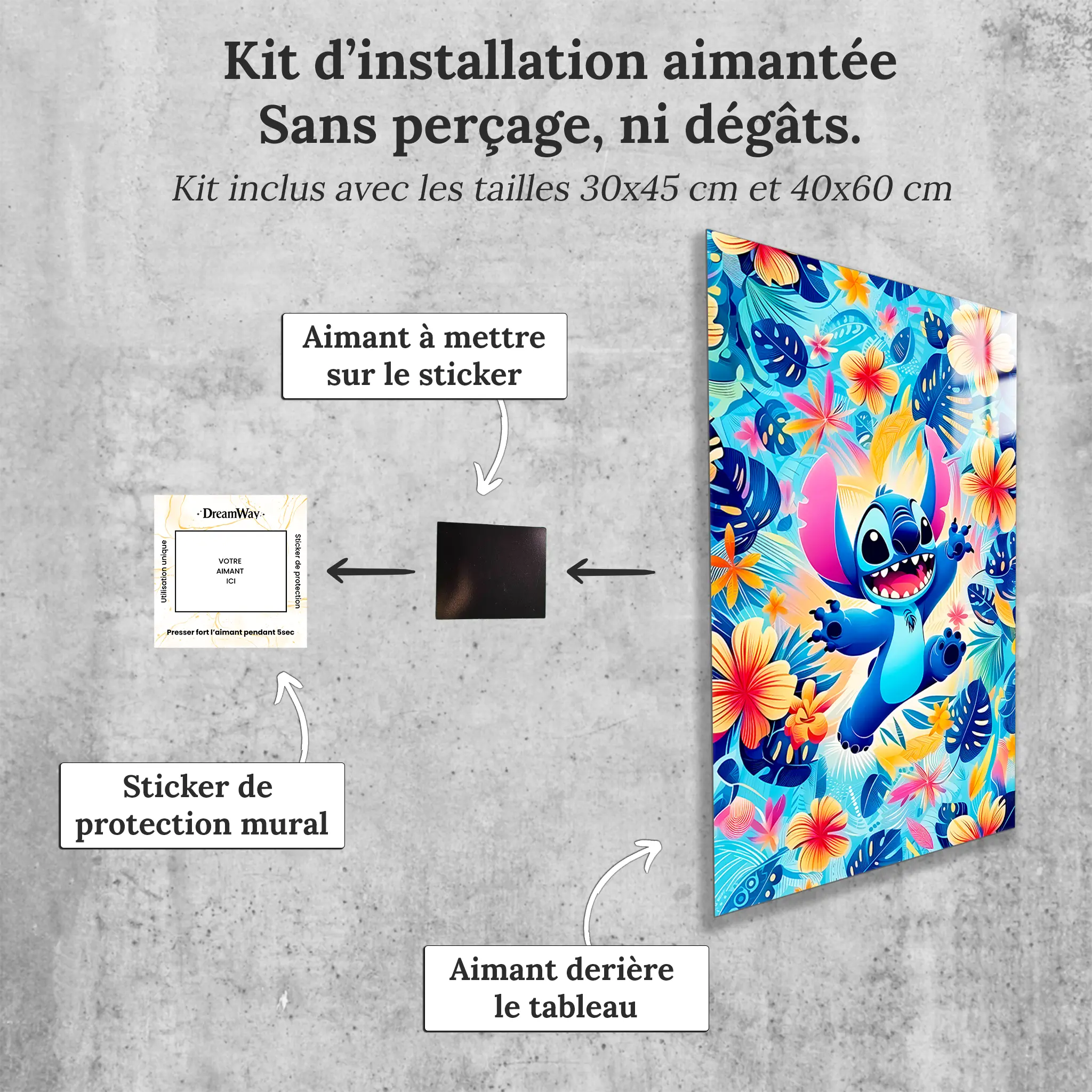 tableau-stitch-fleuri-avec-installation-aimantee | DreamWay
