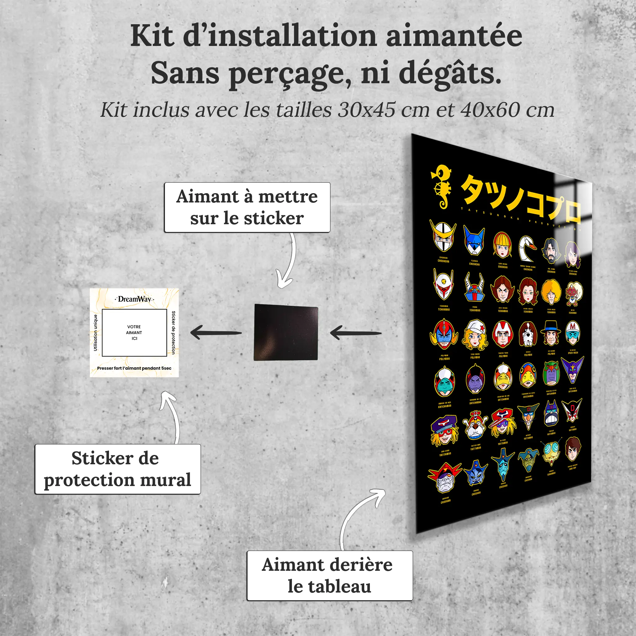tableau-tatsunoko-les-heros-avec-installation-aimantee | DreamWay