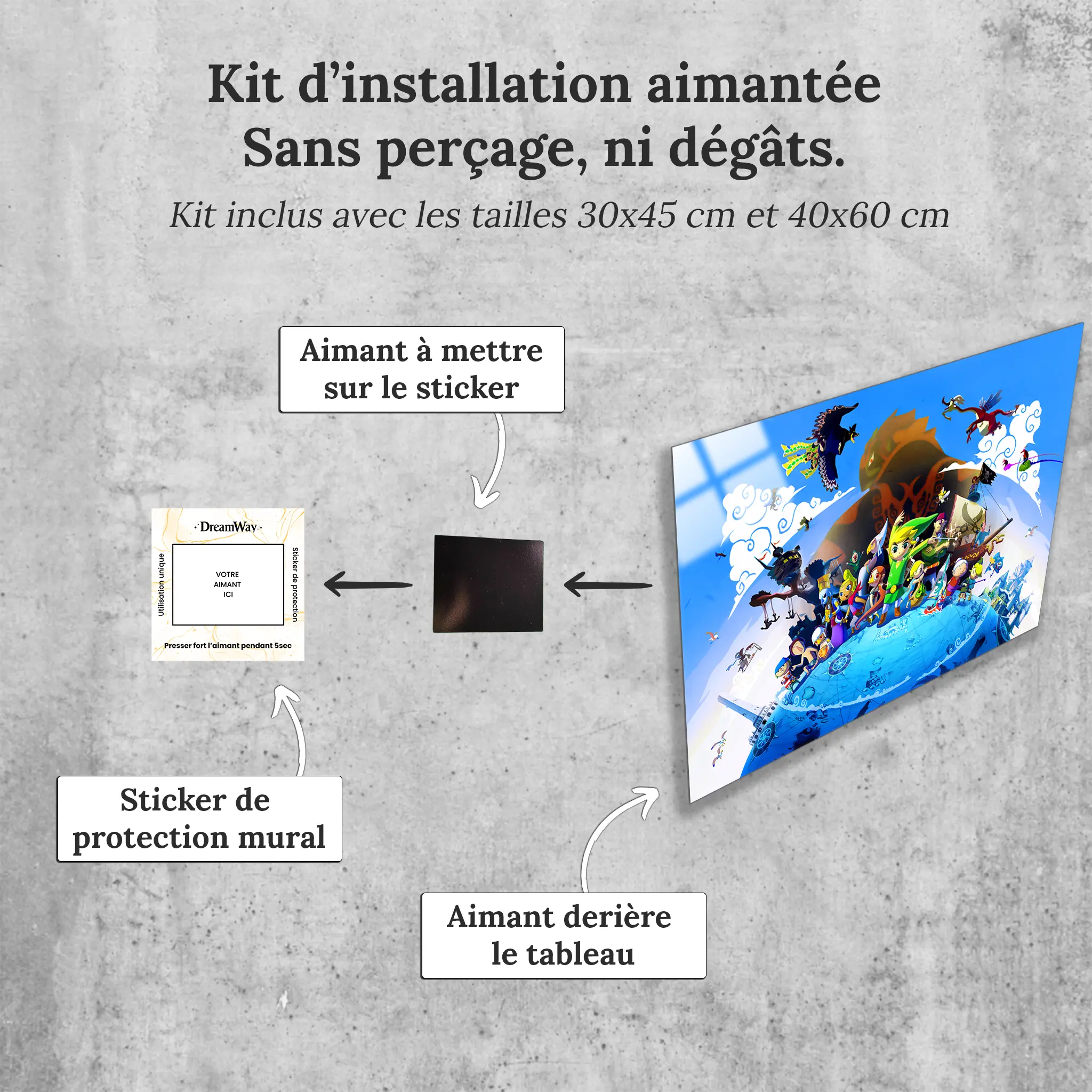 tableau-the-legend-of-zelda-the-wind-walker-paysage-avec-installation-aimantee | DreamWay