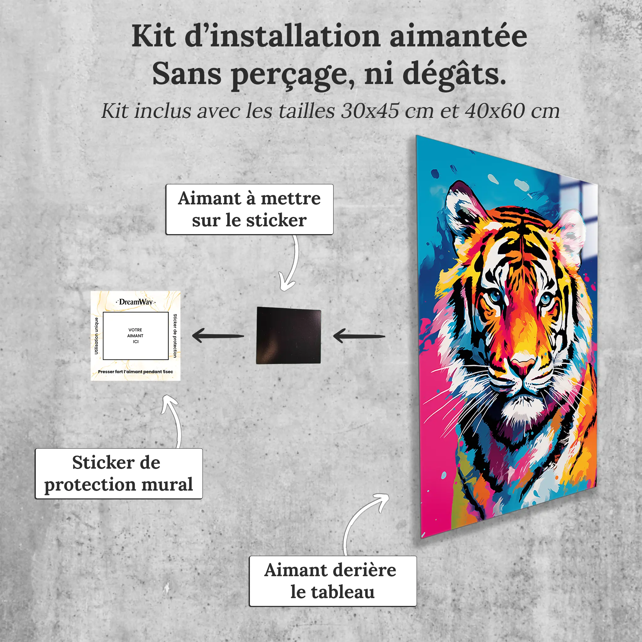 tableau-tigre-pop-art-avec-installation-aimantee | DreamWay