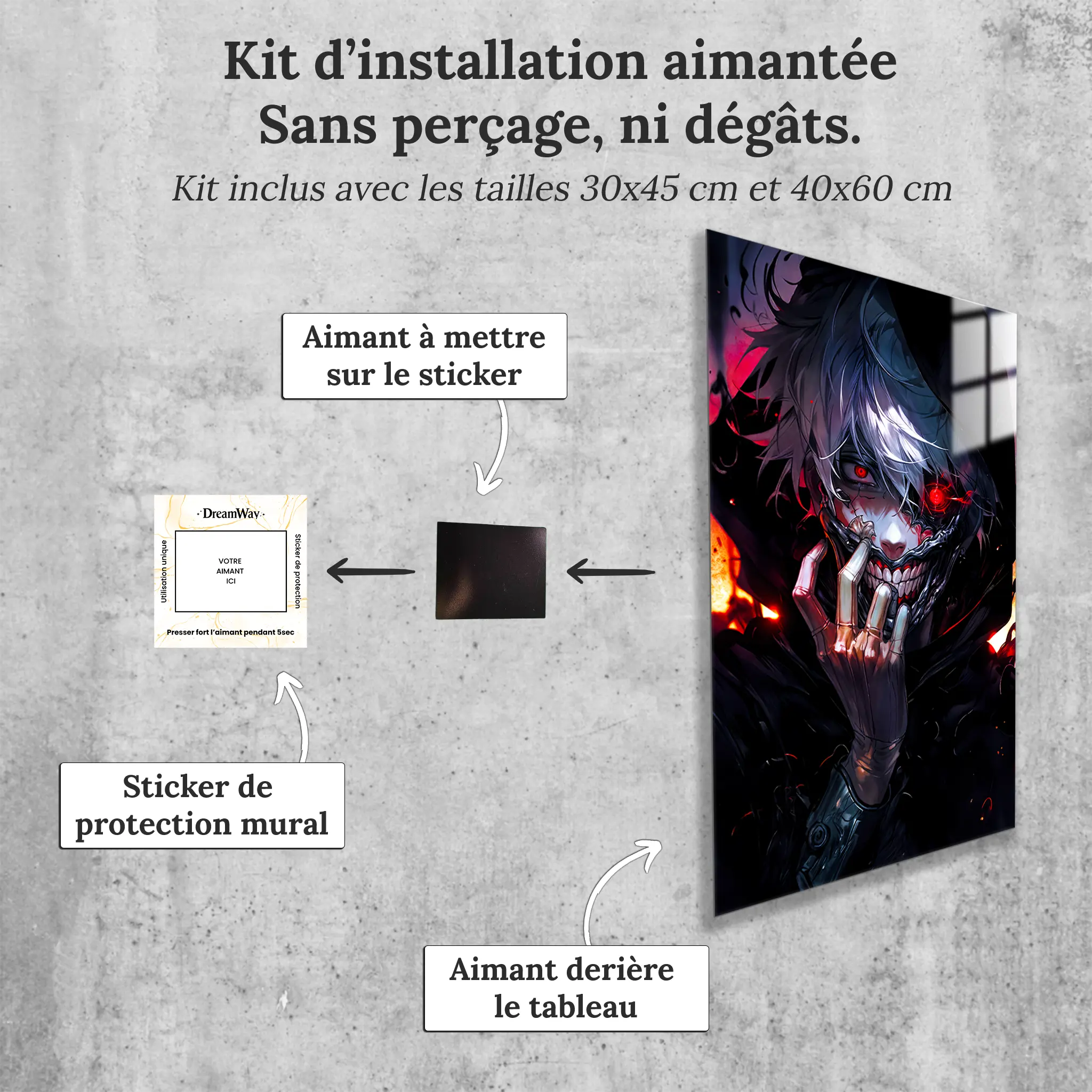 tableau-tokyo-ghoul-kaneki-transformation-avec-installation-aimantee | DreamWay