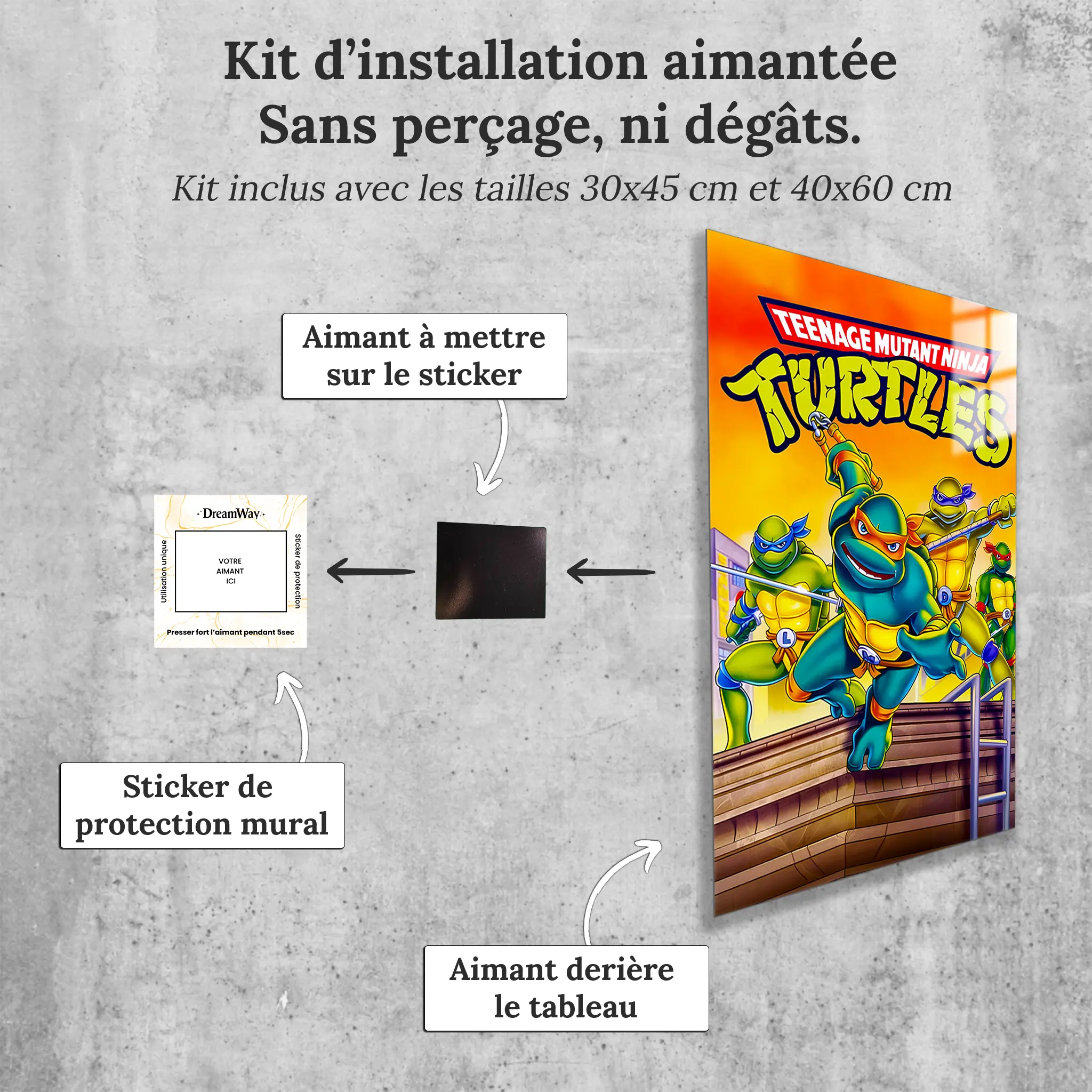 tableau-tortues-ninja-les-heros-affiche-avec-installation-aimantee | DreamWay