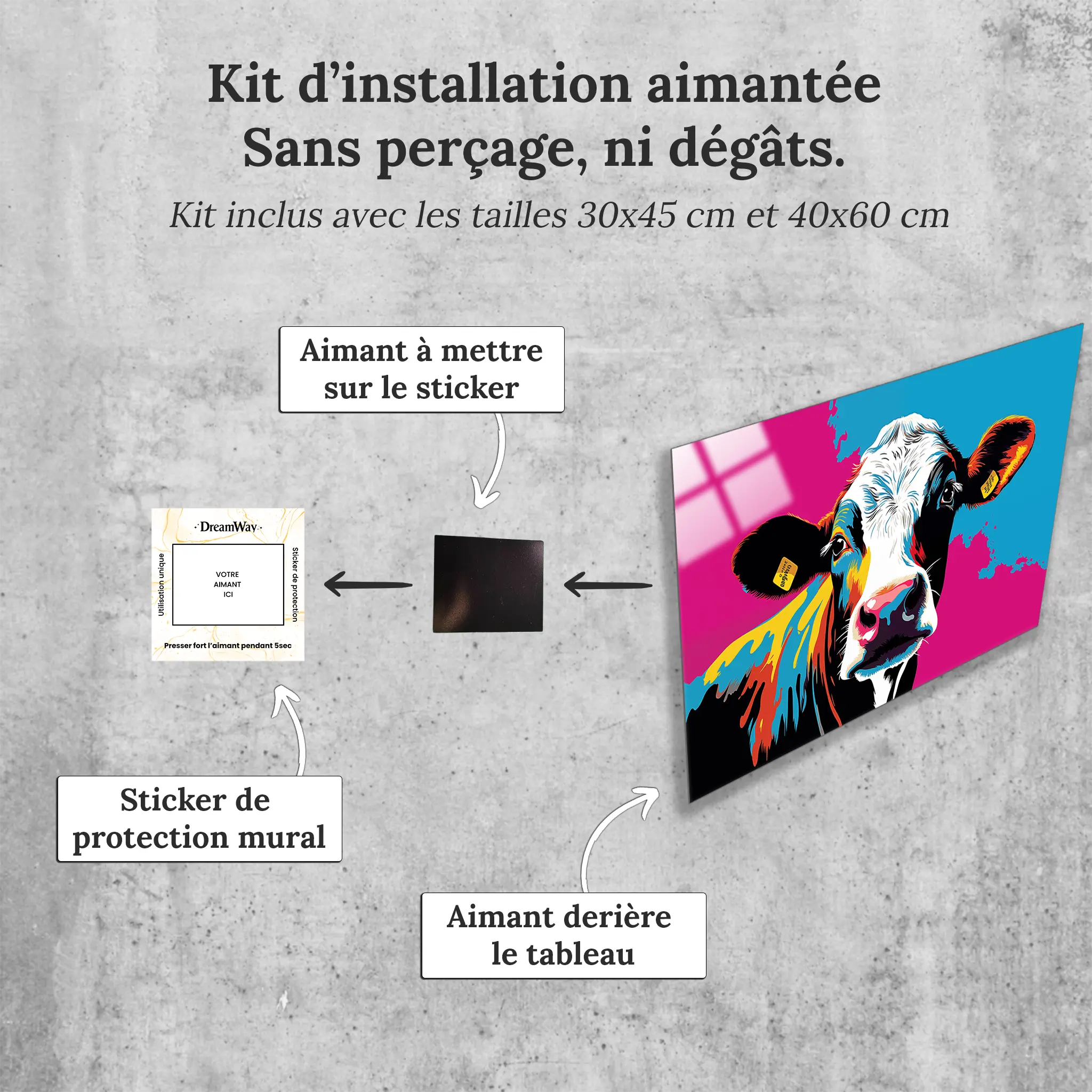 tableau-vache-pop-art-avec-installation-aimantee | DreamWay