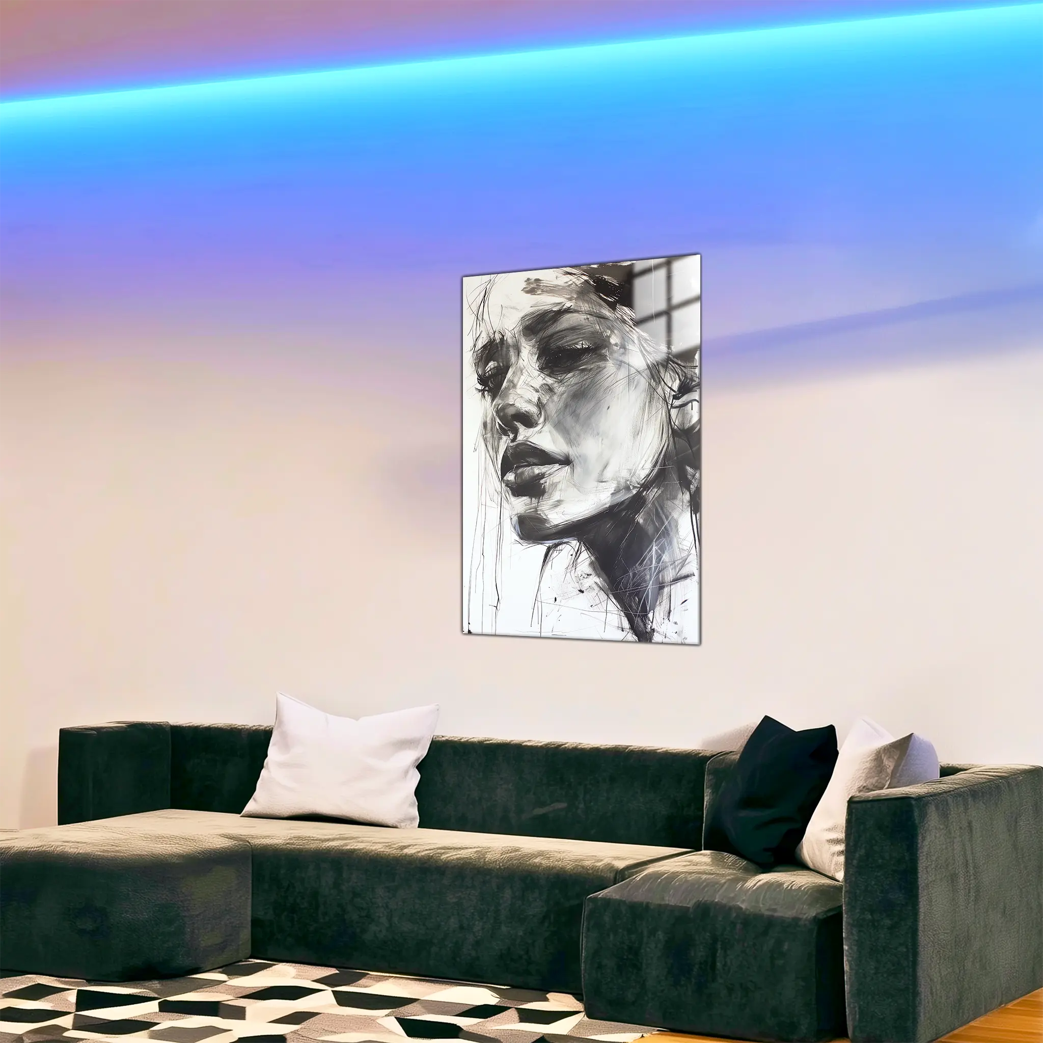 tableau-visage-abstrait-noir-et-blanc-dans-le-salon | DreamWay