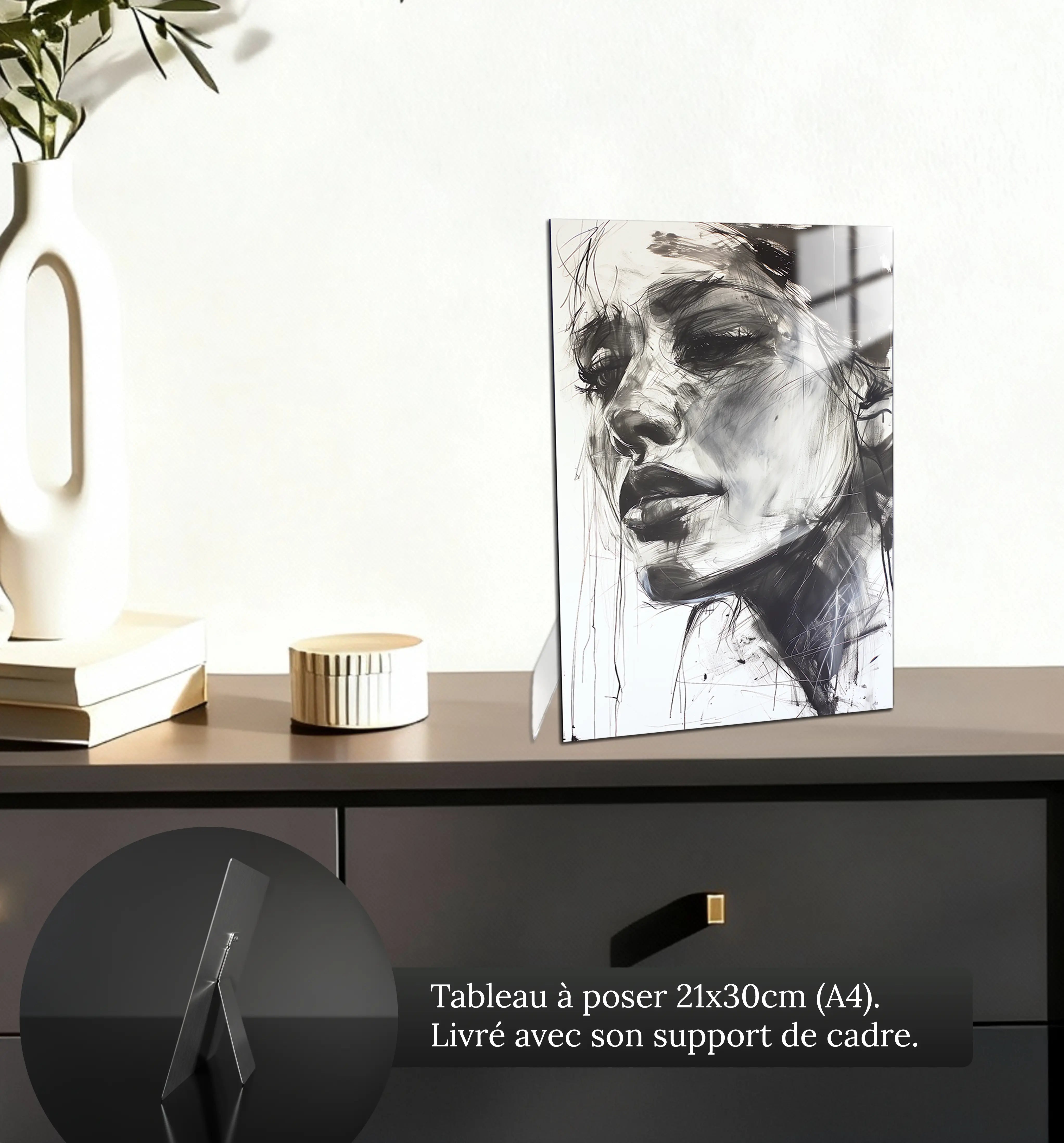 tableau-visage-abstrait-noir-et-blanc-petit-format-a-poser-sur-meuble | DreamWay