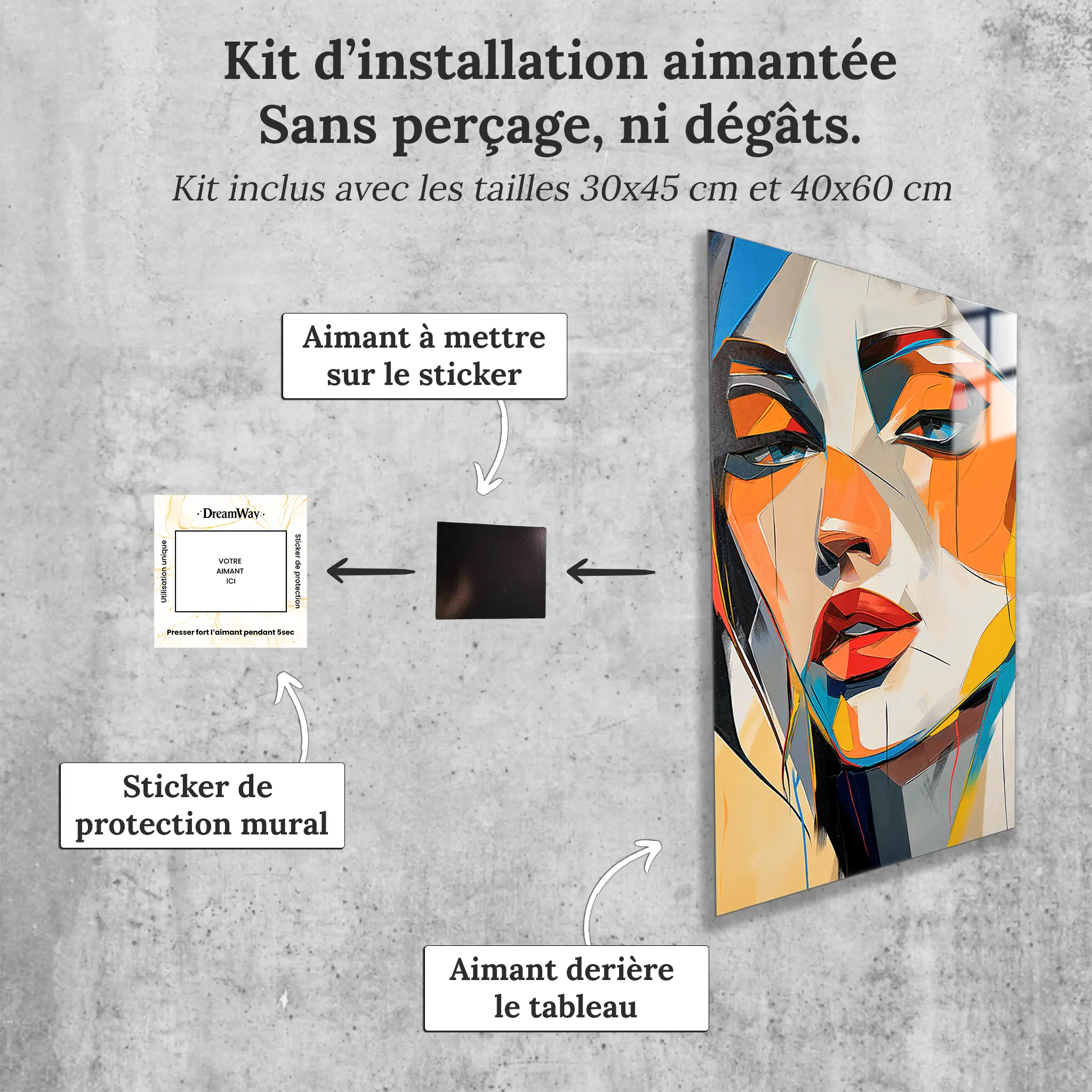 tableau-visage-femme-abstrait-avec-installation-aimantee | DreamWay