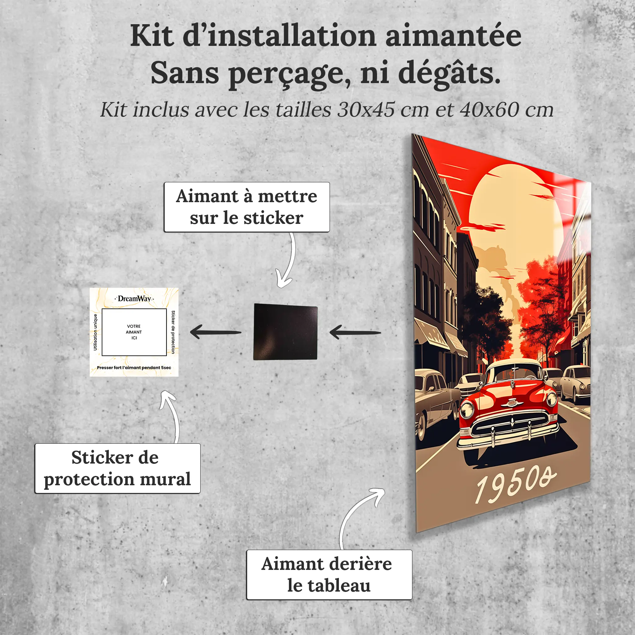 tableau-voiture-ancienne-vintage-avec-installation-aimantee | DreamWay