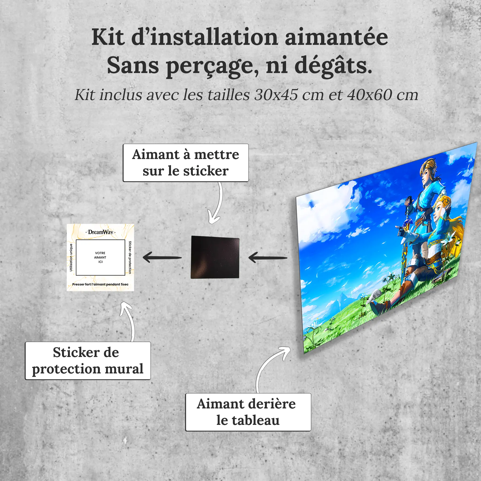 tableau-zelda-et-link-paysage-avec-installation-aimantee | DreamWay