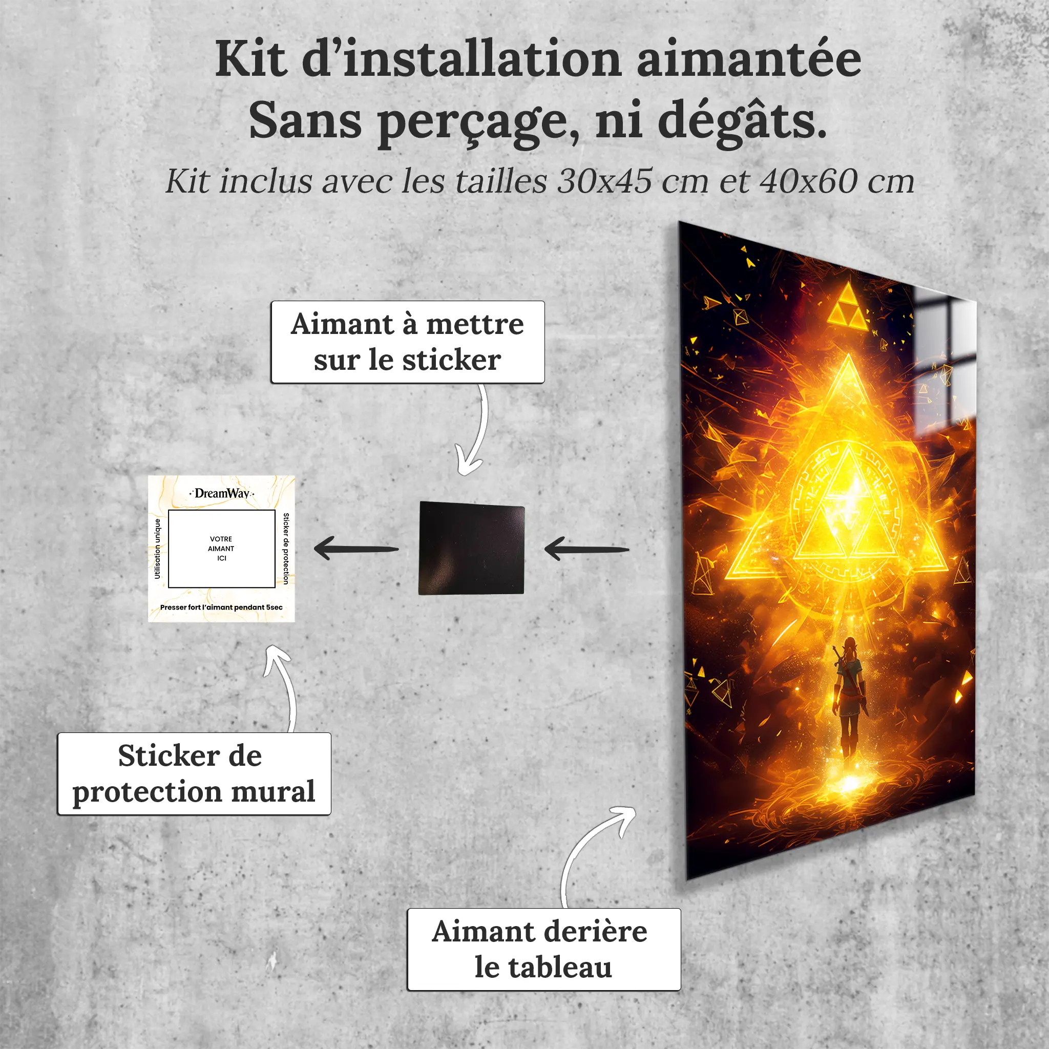 tableau-zelda-triangle-de-lumiere-avec-installation-aimantee | DreamWay