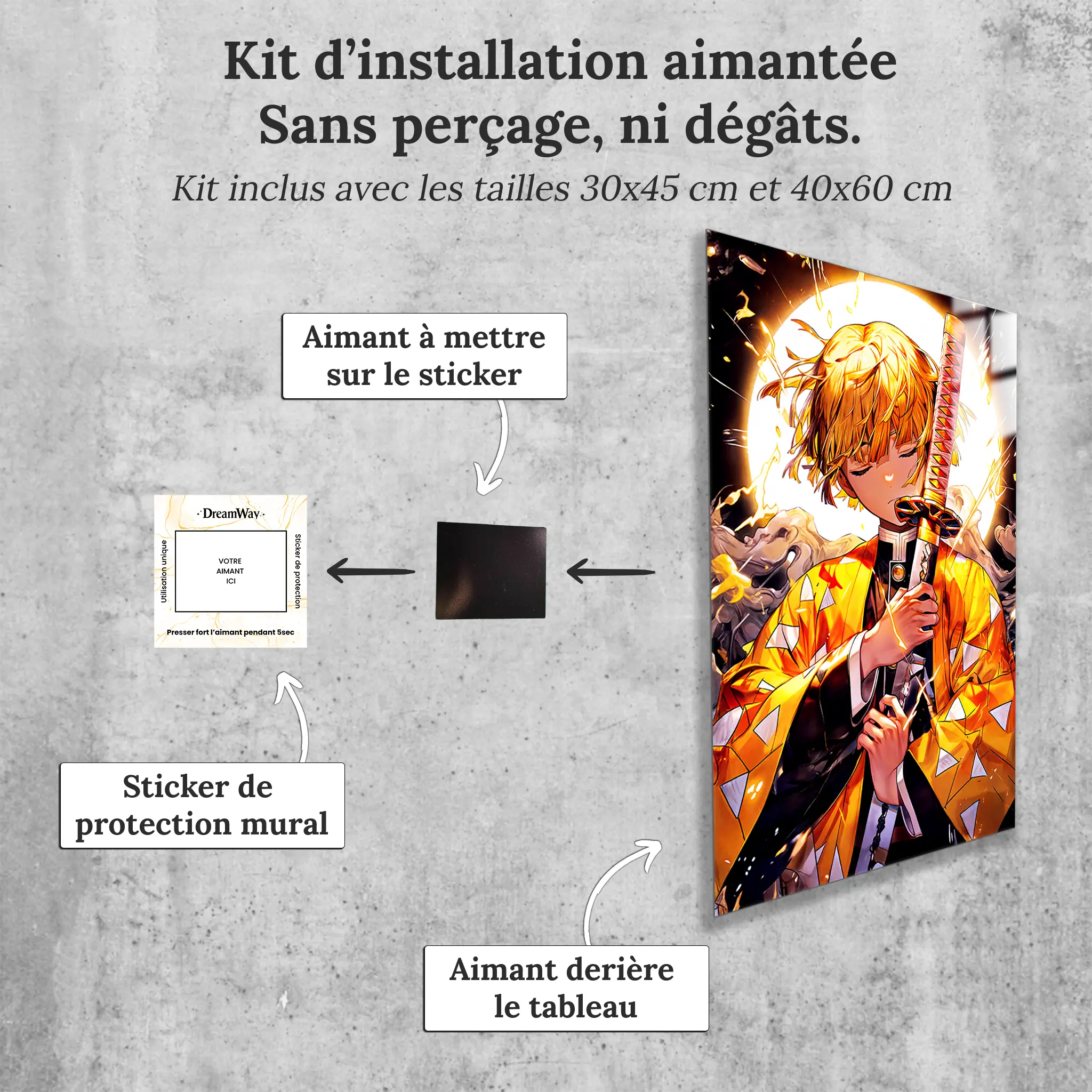 tableau-zenitsu-qui-dort-avec-installation-aimantee | DreamWay